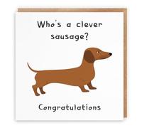 Hunts England - Humorous Congratulations Card For Him - Her - Whos A Clever Sausage? - Congratulations! - For Passing Exams, Driving Test, New Job, Promotion, New Home, etc. - Iconic Collection
