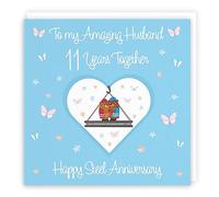 Hunts England - Husband 11th Anniversary Card - 11 Years - Steel Anniversary - Romantic Meadows - Fun Card - Eleventh Anniversary Card For Husband