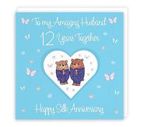 Hunts England - Husband 12th Anniversary Card - 12 Years - Silk Anniversary - Romantic Meadows - Fun Card - Twelfth Anniversary Card For Husband