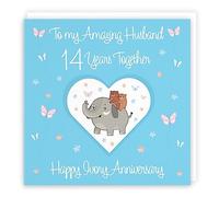 Hunts England - Husband 14th Anniversary Card - 14 Years - Ivory Anniversary - Romantic Meadows - Fun Card - Fourteenth Anniversary Card For Husband