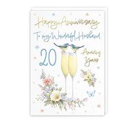 Hunts England - Husband 20th Anniversary Card - A5 Size - Champagne Flutes - Gold Foil - 20th Anniversary Card For Husband - Twenty Years - 20th Anniversary - Milo's Gallery