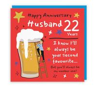 Hunts England Husband 22nd Wedding Anniversary Card Big Beer Funny Cheeky | Laugh Out Loud, Funny, Bold, Colourful, Humorous, 22nd Copper, 22 Years, Male, For Him, Men, 14.5 x 14.5 cm