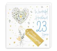 Hunts England - Husband 23rd Anniversary Card - 23 Years Husband - Contemporary Hearts - Gold Foil - Luxury 23rd Wedding Anniversary Card For Husband - Happy Anniversary Husband - Milo's Gallery