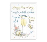Hunts England - Husband 27th Anniversary Card - A5 Size - Champagne Flutes - Gold Foil - 27th Anniversary Card For Husband - 27 Years - 27th Anniversary - Milo's Gallery