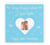 Hunts England - Husband 2nd Anniversary Card - 2 Years - Cotton Anniversary - Romantic Meadows - Fun Card - Second Anniversary Card For Husband