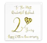 Hunts England - Husband 2nd Anniversary Card - To The Most Wonderful Husband - 2 Years - Happy Cotton Anniversary - Milano Collection