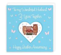 Hunts England - Husband 3rd Anniversary Card - 3 Years - Leather Anniversary - Romantic Meadows - Fun Card - Third Anniversary Card For Husband
