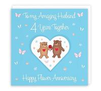Hunts England - Husband 4th Anniversary Card - 4 Years - Flower Anniversary - Romantic Meadows - Fun Card - Fourth Anniversary Card For Husband