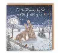 Hunts England - Individual Christian Religious Christmas Card - Let The Heavens Be Glad And Let The Earth Rejoice - 'Snowy Hares' - Bible Verse - May God Bless You