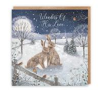 Hunts England - Individual Christian Religious Christmas Card - Wonders Of His Love - 'Snowy Hares' - Milo's Gallery Collection - May God Bless You At Christmas Time And Always