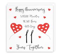 Hunts England - Large 11th Wedding Anniversary Card - 11 Years Together - Happy Anniversary - Timeless Collection - Large - 210 x 210 mm