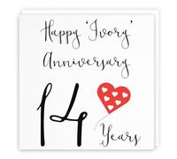 Hunts England - Large 14th Wedding Anniversary Card - Happy Ivory Anniversary - 14 Years - Red Heart Collection - Large - 210 x 210 mm - Fun Card - For Him, Her, Couples, etc.