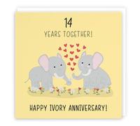 Hunts England - Large 14th Wedding Anniversary Card - Large Size - Ivory Anniversary - Iconic Collection - Large - 210 x 210 mm - 14 Years Cute Anniversary Card For Him, Her, Couples, etc.