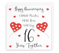 Hunts England - Large 16th Wedding Anniversary Card - 16 Years Together - Happy Anniversary - Timeless Collection - Large - 210 x 210 mm - For Him, Her, Couples