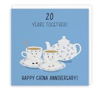 Hunts England - Large 20th Wedding Anniversary Card - Large Size - China Anniversary - Iconic Collection - Large - 210 x 210 mm - 20 Years Cute Anniversary Card For Him, Her, Couples, etc.