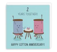 Hunts England - Large 2nd Wedding Anniversary Card - Large Size - Cotton Anniversary - Iconic Collection - Large - 210 x 210 mm - 2 Years Cute Anniversary Card For Him, Her, Couples, etc.