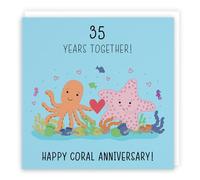 Hunts England - Large 35th Wedding Anniversary Card - Coral Anniversary - Starfish - Iconic Collection - Large - 210 x 210 mm - 35 Years Cute Anniversary Card For Him, Her, Couples, etc.
