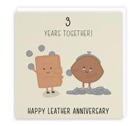 Hunts England - Large 3rd Wedding Anniversary Card - Large Size - Leather Anniversary - Iconic Collection - Large - 210 x 210 mm - 3 Years Cute Anniversary Card For Him, Her, Couples, etc.