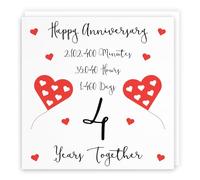 Hunts England - Large 4th Wedding Anniversary Card - 4 Years Together - Happy Anniversary - Timeless Collection - Large - 210 x 210 mm - For Him, Her, Couples