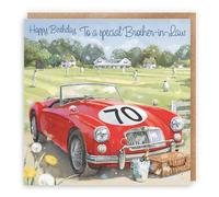 Hunts England - Large 70th Brother-in-Law Classic Sports Car Birthday Card - 70 - To A Special Brother-in-Law - Artistic Car Birthday Card - Milo's - Cricket Match - 210 x 210 mm