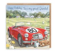 Hunts England - Large 80th Grandad Classic Sports Car Birthday Card - 80 - To A Very Special Grandad - Artistic Car Birthday Card - Milo's - Cricket Match - 210 x 210 mm