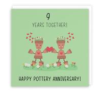 Hunts England - Large 9th Wedding Anniversary Card - Large Size - Pottery Anniversary - Iconic Collection - Large - 210 x 210 mm - 9 Years Cute Anniversary Card For Him, Her, Couples, etc.