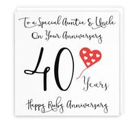 Hunts England - Large Auntie And Uncle 40th Anniversary Card - To A Wonderful Auntie & Uncle On Your Anniversary - 40 Years - Happy Ruby Anniversary - Love Heart Collection - Large - 210 x 210 mm