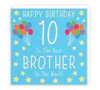 Hunts England - Large Brother 10th Birthday Card - Happy Birthday - 10 - To The Best Brother In The World - Iconic Collection - Large - 210 x 210 mm - Age 10