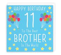 Hunts England - Large Brother 11th Birthday Card - Large Size - Happy Birthday - 11 - To The Best Brother In The World - Iconic Collection - Large - 210 x 210 mm - Age 11