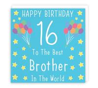 Hunts England - Large Brother 16th Birthday Card - Happy Birthday - 16 - To The Best Brother In The World - Iconic Collection - Large - 210 x 210 mm - Age 16
