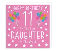 Hunts England - Large Daughter 11th Birthday Card - Happy Birthday - 11 - To The Best Daughter In The World - Iconic Collection - Large - 210 x 210 mm - Age 11