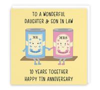 Hunts England - Large Daughter And Son In Law 10th Anniversary Card - To A Wonderful Daughter & Son In Law - 10 Years Together - Happy Tin Anniversary - Iconic - Large - 210 x 210 mm - Cute Card