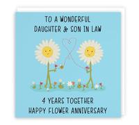 Hunts England - Large Daughter And Son In Law 4th Anniversary Card - To A Wonderful Daughter & Son In Law - 4 Years Together - Happy Flower Anniversary - Iconic Collection - Large - 210 x 210 mm