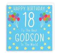 Hunts England - Large Godson 18th Birthday Card - Happy Birthday - 18 - To The Best Godson In The World - Iconic Collection - Large - 210 x 210 mm - Age 18
