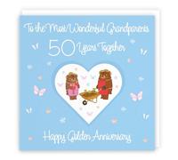 Hunts England - Large Grandparents 50th Anniversary Card - 50 Years - Golden Anniversary - Romantic Meadows - Fun Card - 50th Anniversary Card For Grandparents - 210 x 210 mm