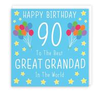 Hunts England - Large Great Grandad 90th Birthday Card - Happy Birthday - 90 - To The Best Great Grandad In The World - Iconic Collection - Large - 210 x 210 mm - Age 90