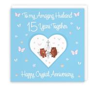 Hunts England - Large Husband 15th Anniversary Card - 15 Years - Crystal Anniversary - Romantic Meadows - Fun Card - Fifteenth Anniversary Card For Husband - 210 x 210 mm