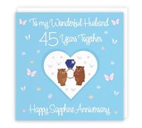 Hunts England - Large Husband 45th Anniversary Card - 45 Years - Sapphire Anniversary - Romantic Meadows - Fun Card - 45th Anniversary Card For Husband - 210 x 210 mm