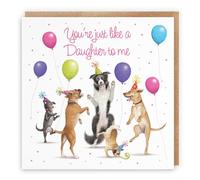 Hunts England - Large Like A Daughter Birthday Card For Her - Dancing Dogs - You're Just Like A Daughter To Me - Birthday Card - Milo's Gallery - Funny - 210 x 210 mm