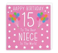 Hunts England - Large Niece 15th Birthday Card - Happy Birthday - 15 - To The Best Niece In The World - Iconic Collection - Large - 210 x 210 mm - Age 15