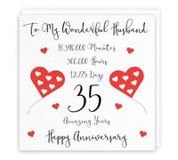 Hunts England - Large Romantic Husband 35th Wedding Anniversary Card - To My Wonderful Husband - 35 Amazing Years - Timeless Collection - Large - 210 x 210 mm