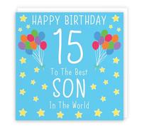 Hunts England - Large Son 15th Birthday Card - Happy Birthday - 15 - To The Best Son In The World - Iconic Collection - Large - 210 x 210 mm - Age 15