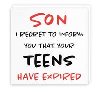 Hunts England - Large Son 20th Funny Birthday Card - Large Size - Son - I Regret To Inform You That Your Teens Have Expired - Retro Collection - Large - 210 x 210 mm - Age 20