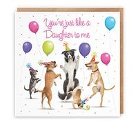 Hunts England - Like A Daughter Birthday Card For Her - Dancing Dogs - You're Just Like A Daughter To Me - Birthday Card - Milo's Gallery - Funny