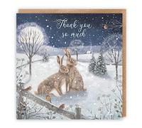 Hunts England - Luxury Thank You Christmas Card - 'Snowy Hares' - Thank You So Much - Milo's Gallery Collection - Perfect For Saying Thank You To Family, Friends, Relatives, etc.
