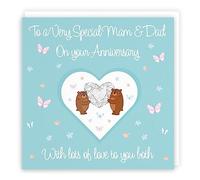 Hunts England - Mam And Dad Anniversary Card - Romantic Meadows - Fun Card - Anniversary Card For Mam & Dad - Features Cute Bears And Flowers