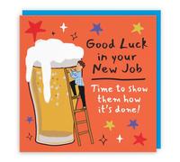 Hunts England Men's New Job Good Luck Card Big Beer Funny Cheeky | Laugh Out Loud, Funny, Bold, Colourful, Humorous, Male, For Him, 14.5 x 14.5 cm