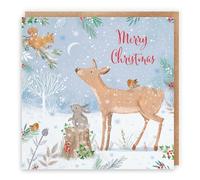 Hunts England - Merry Christmas Deer Family Fun Card For Boys, Girls, Men, Women - Nature's Treasures - For Kids, Children, Adults - Animal Wildlife Xmas Card - Robin, Rabbit, Squirrel