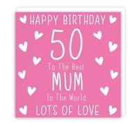 Hunts England - Mum 50th Birthday Card - Happy Birthday - 50 - To The Best Mum In The World - Lots Of Love - Iconic Collection