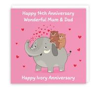 Hunts England - Mum And Dad 14th Anniversary Card - Ivory Anniversary - 14 Years - Cute Fun Bears Card For Parents - Love Story Collection